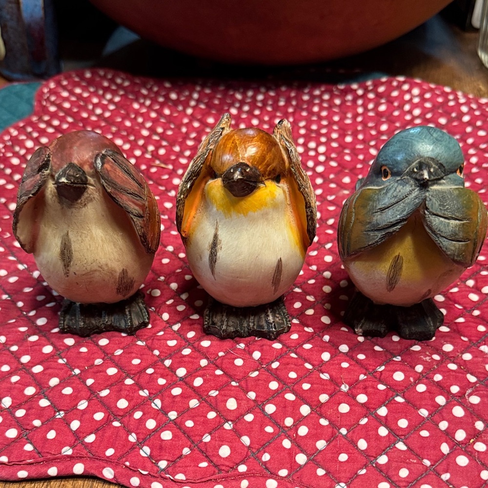 Colorful Bird Figurines “See no evil, Hear no evil, Speak no evil”